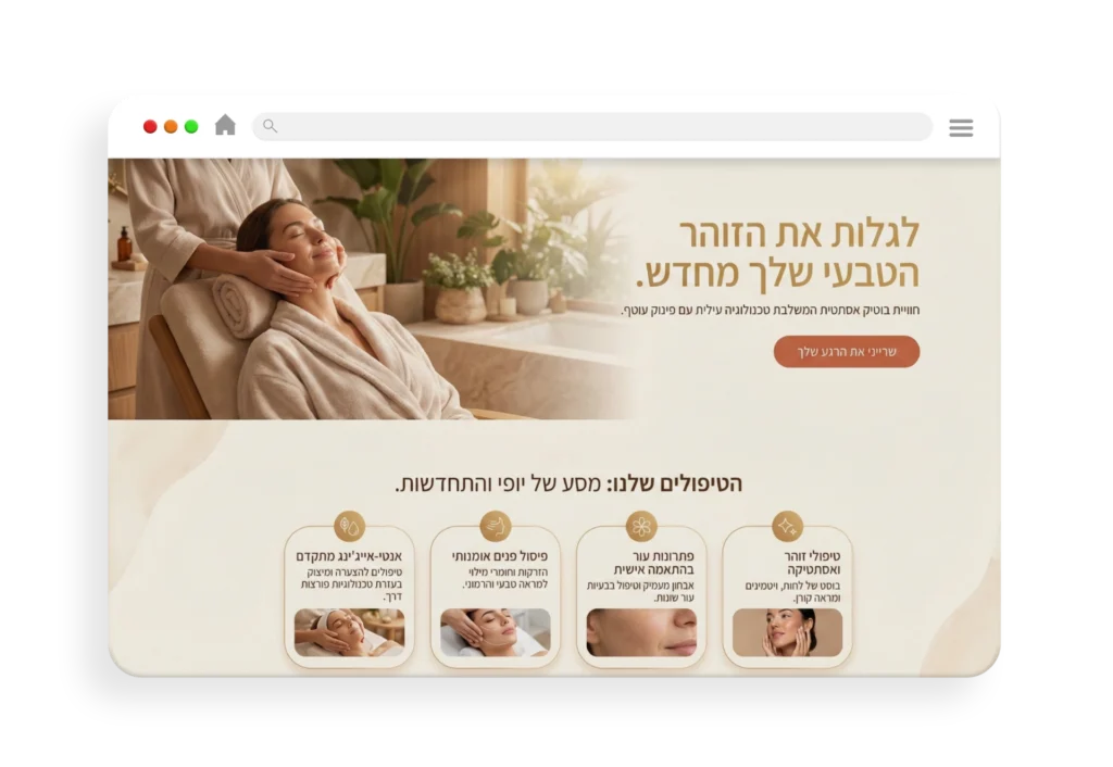 עיצוב אתר ליופי וטיפוח לגלות את הזוהר