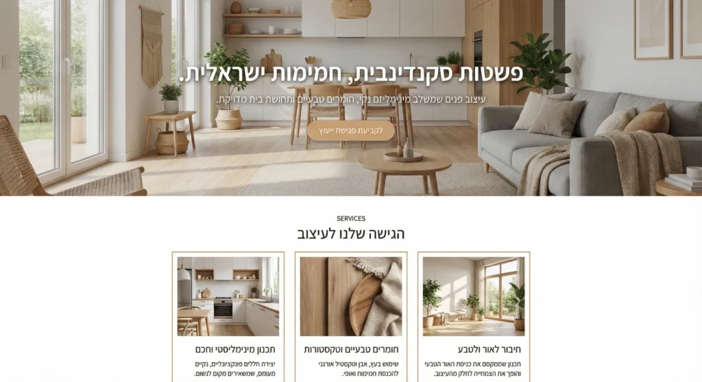 עיצוב אתר לעיצוב פנים פשטות סקנדינבית