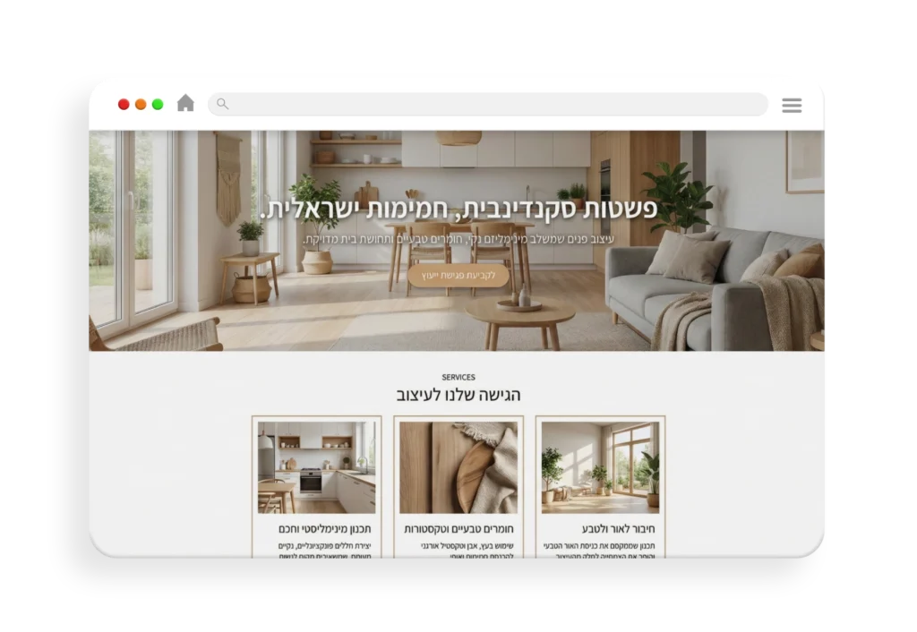 עיצוב אתר לעיצוב פנים פשטות סקנדינבית