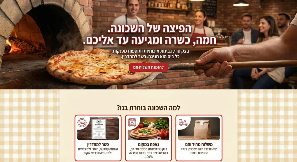 עיצוב אתר מסעדנות ואוכל הפיצה של השכונה