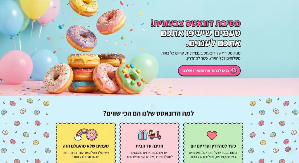 עיצוב אתר מסעדנות ואוכל מסיבת דונאטס