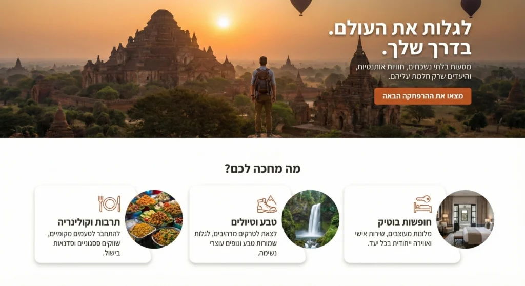 עיצוב אתר תיירות וחוויות לגלות את העולם