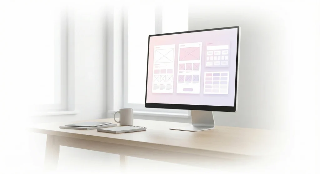 מסך מחשב מציג עיצוב אתר